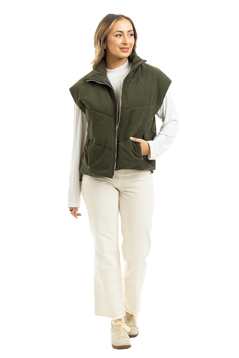 Olive Corduroy Quilted Wholesale Vest