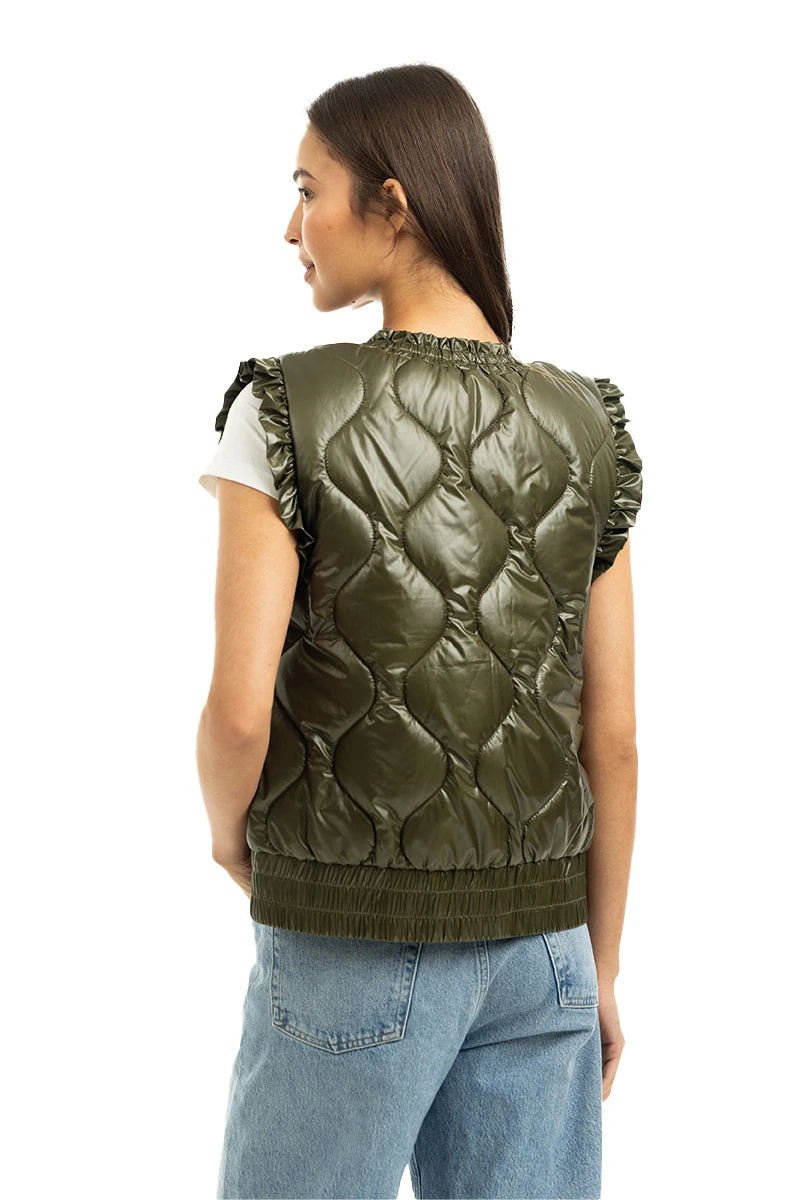 Olive Wholesale Metallic Quilted Vest