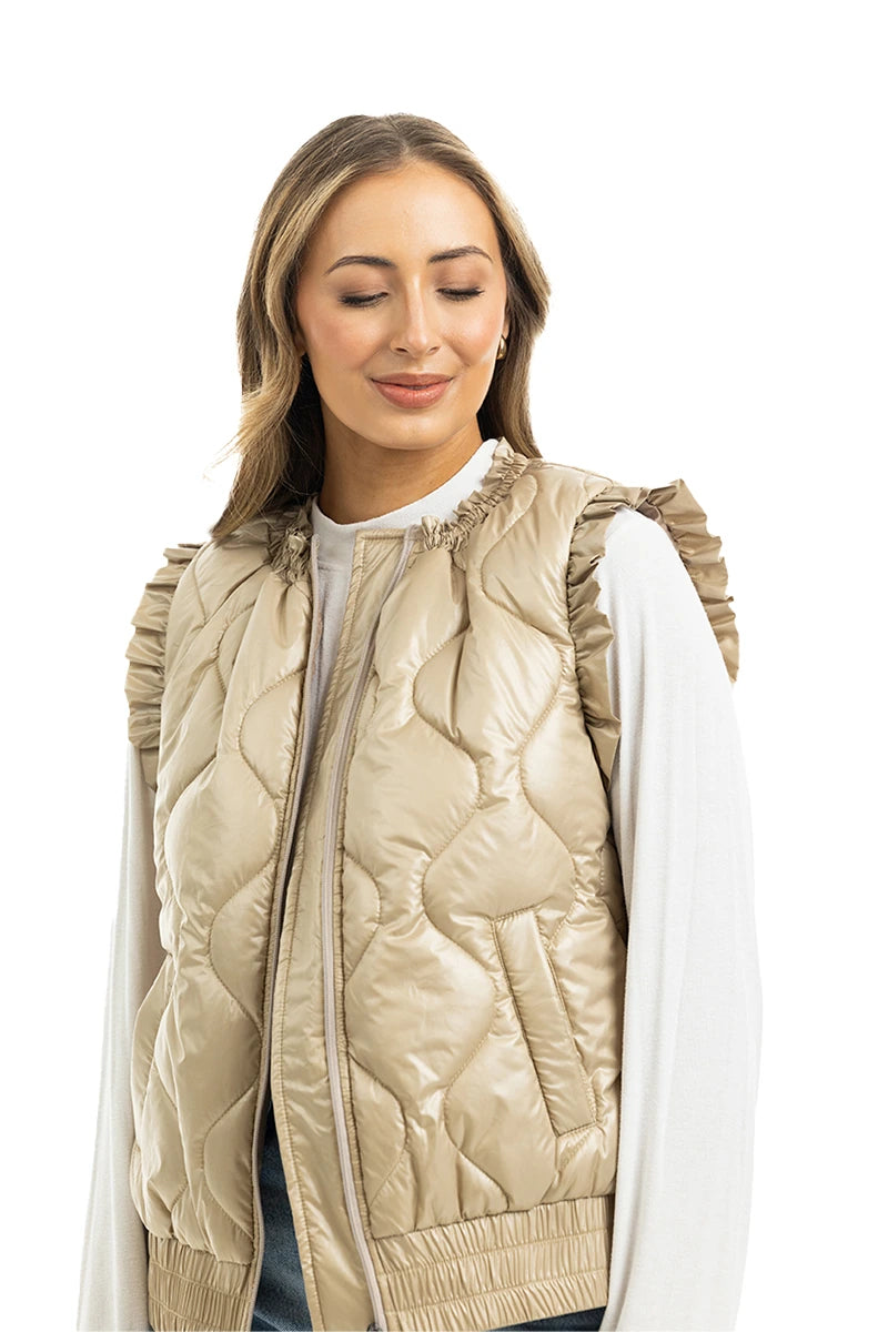 Soft Tan Metallic Lightweight Puffer Vest