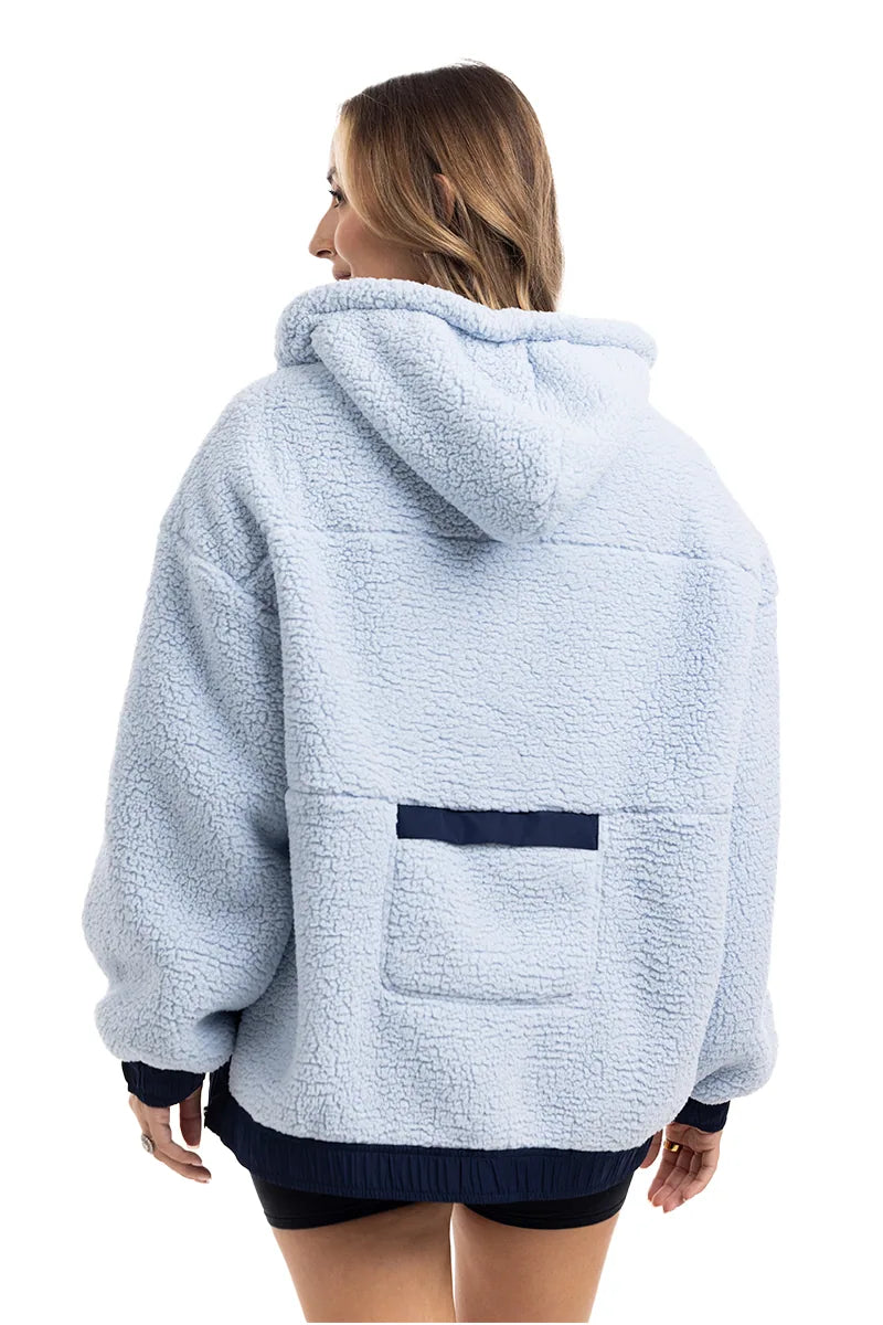 Light Blue Two-Toned Sherpa Pullover Jacket