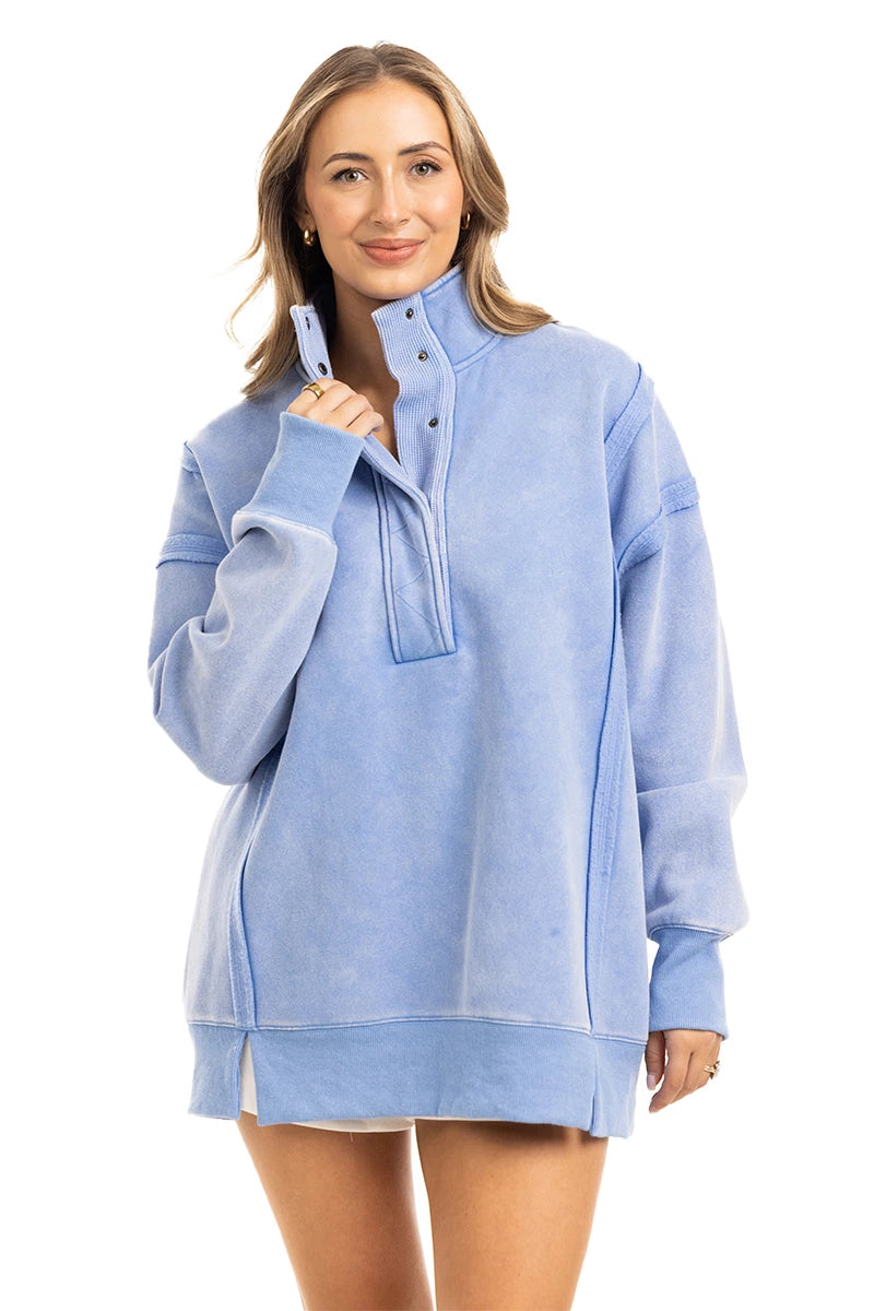 Light Blue Vintage Wash Wholesale Pullover Sweatshirt