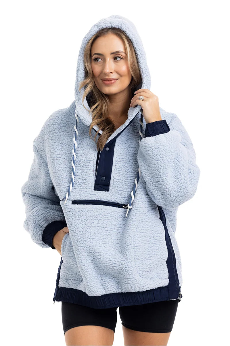Light Blue Two-Toned Sherpa Pullover Jacket