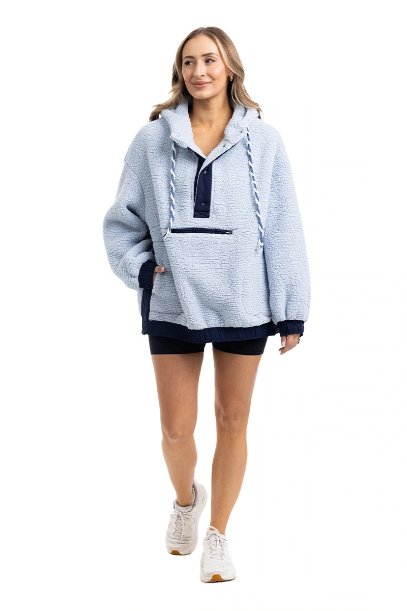 Light Blue Two-Toned Sherpa Pullover Jacket