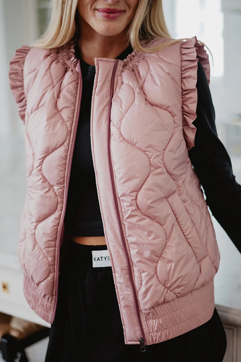 Blush Metallic Quilted Vest Wholesale
