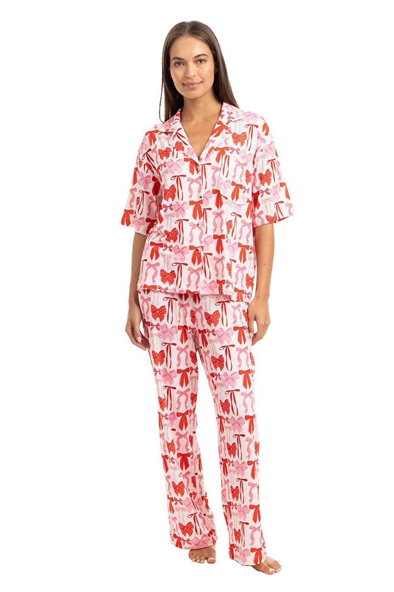 Pink & Red Coquette Bows Wholesale Pajama Pants Set