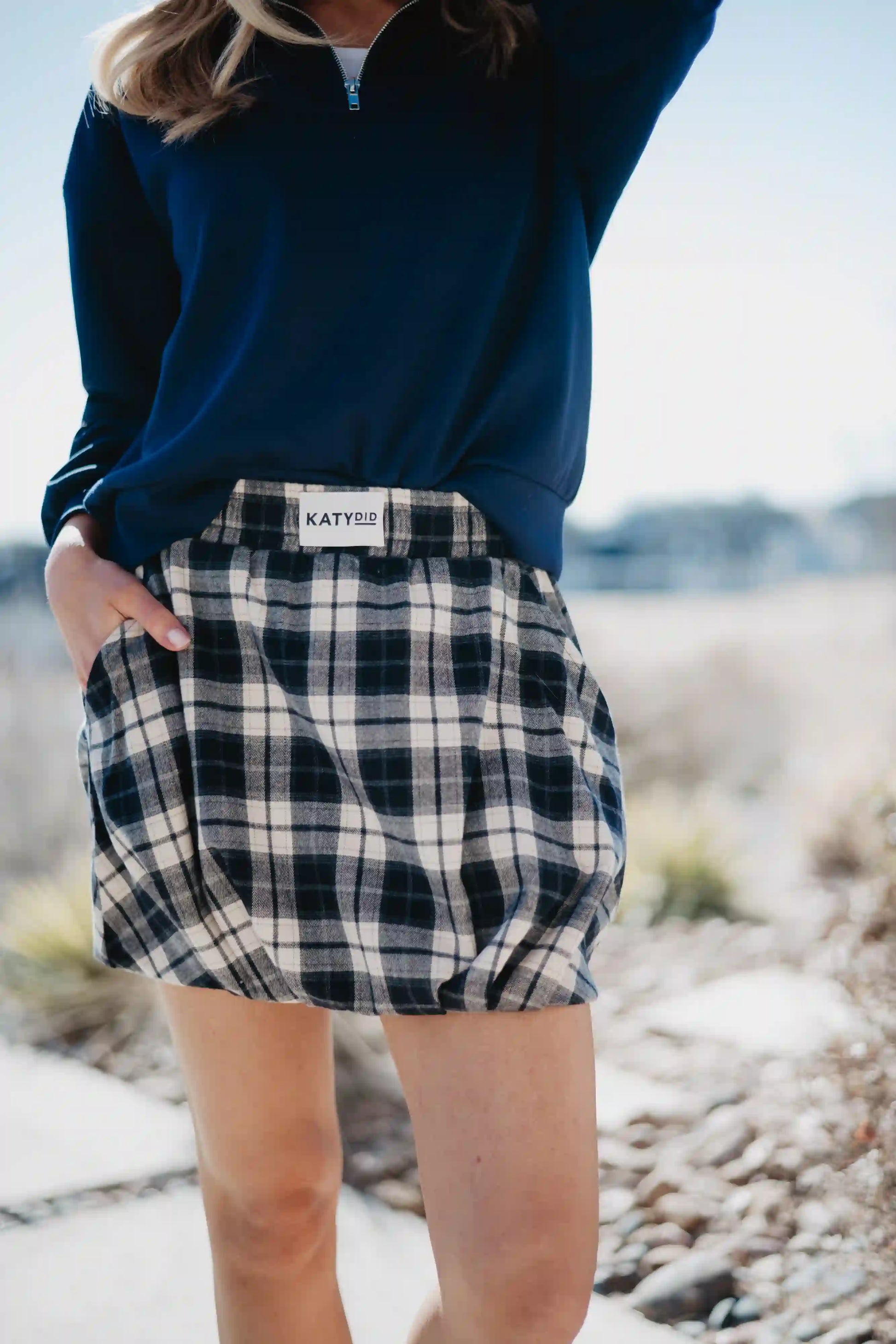 Blue Plaid Wholesale Mini Bubble Skirt