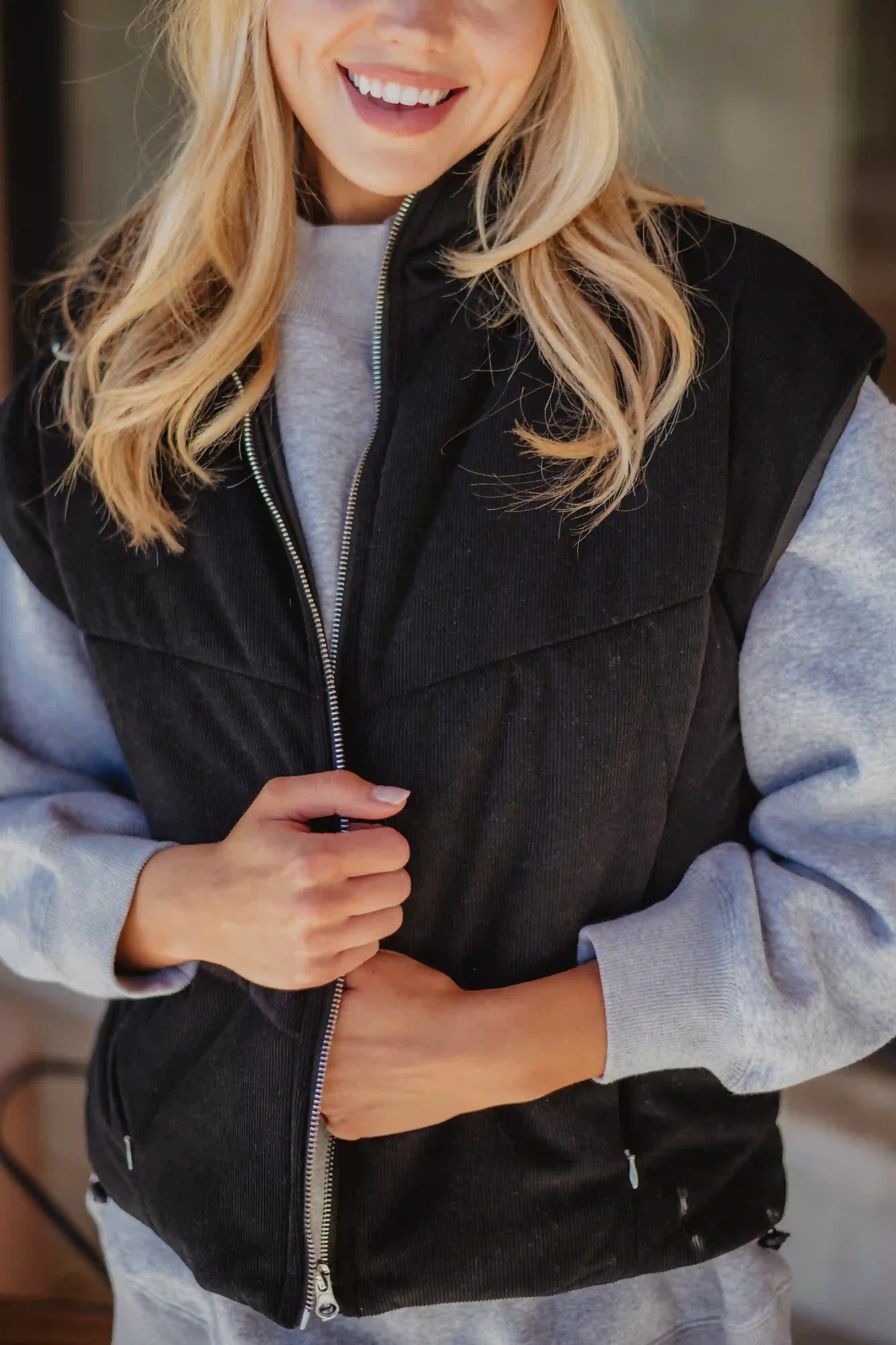 Black Corduroy Wholesale Puffer Vest Women's