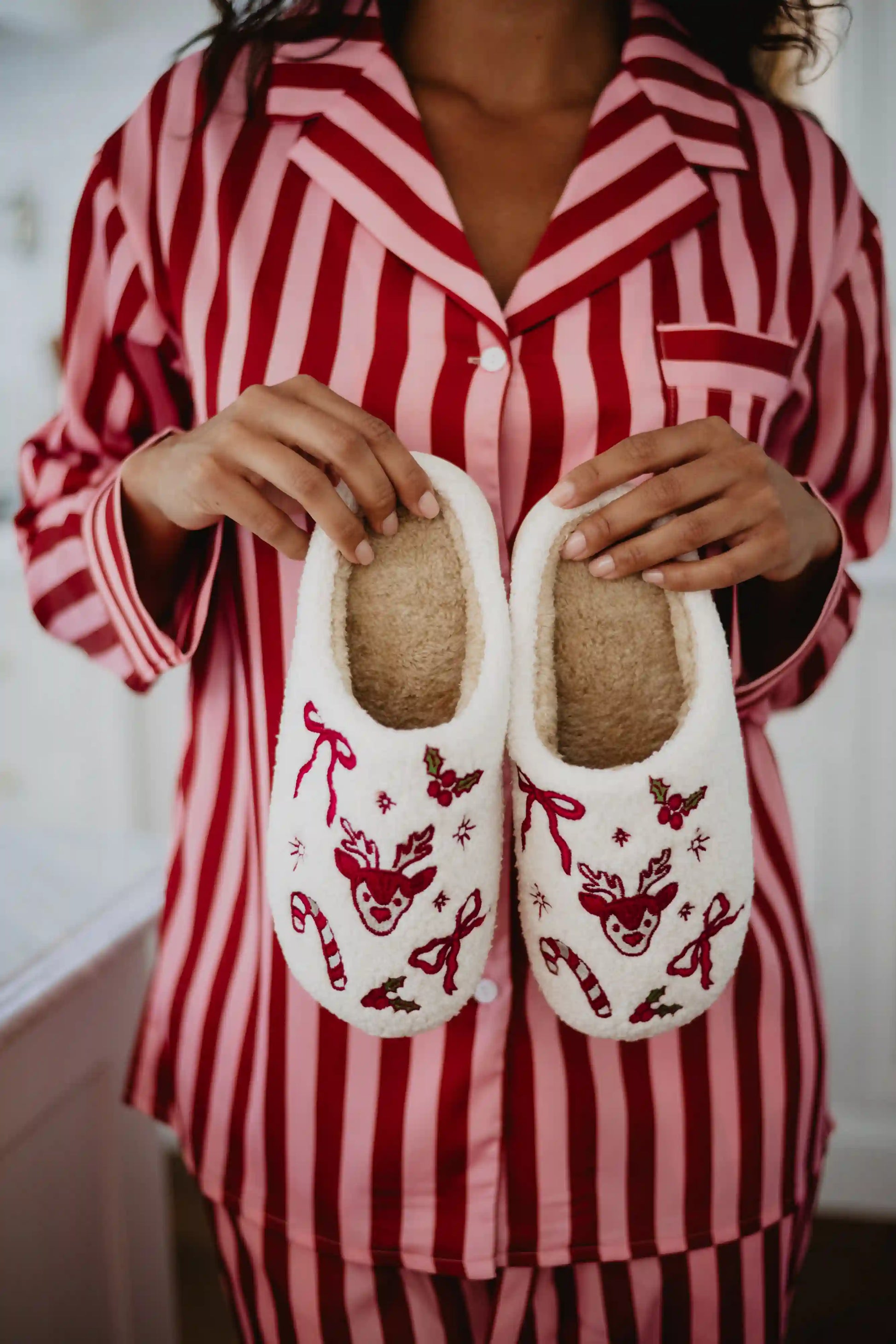 Bow Reindeer House Slippers for Women