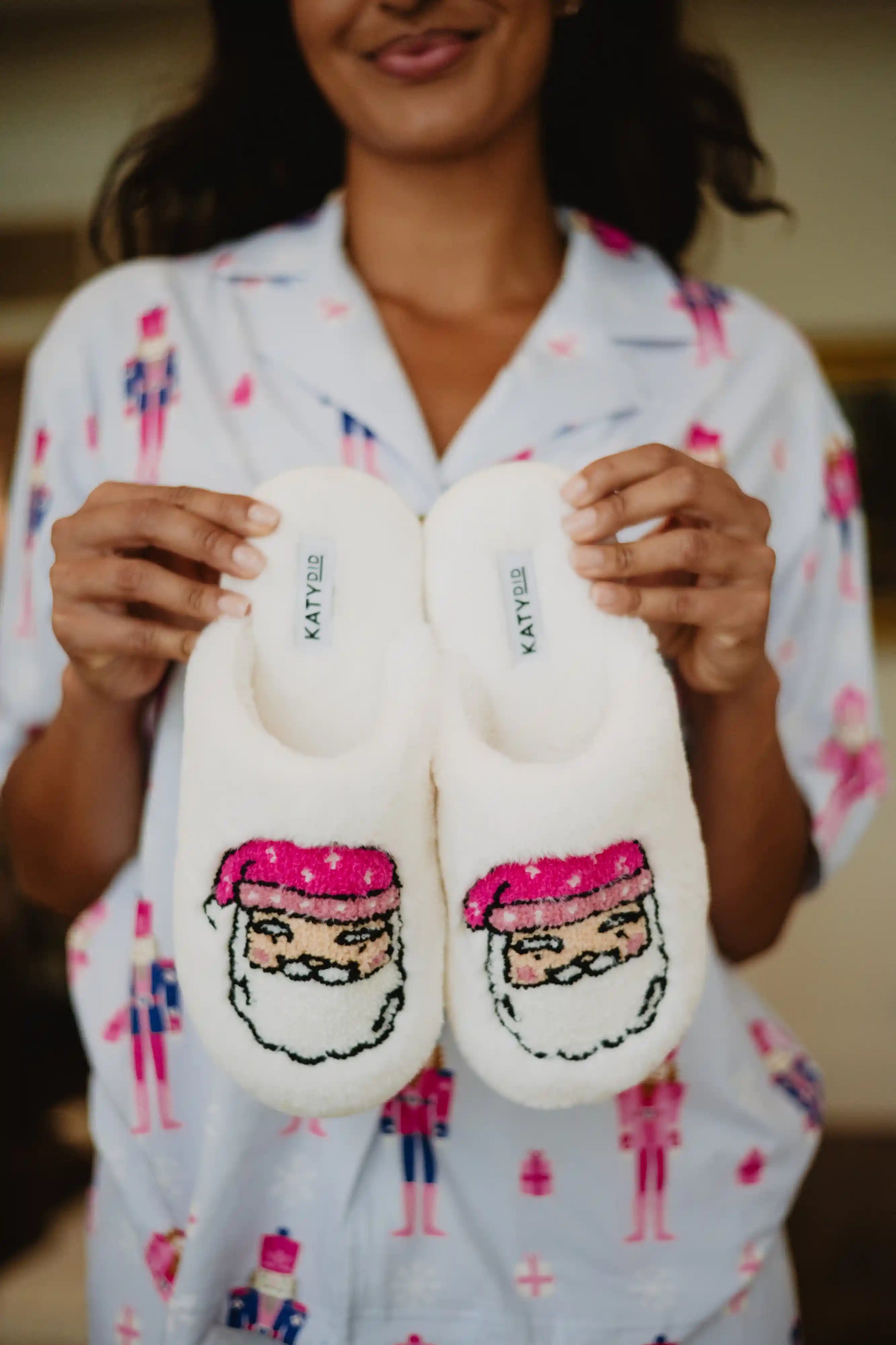 Pink Santa Face Happy Feet Wholesale Slippers