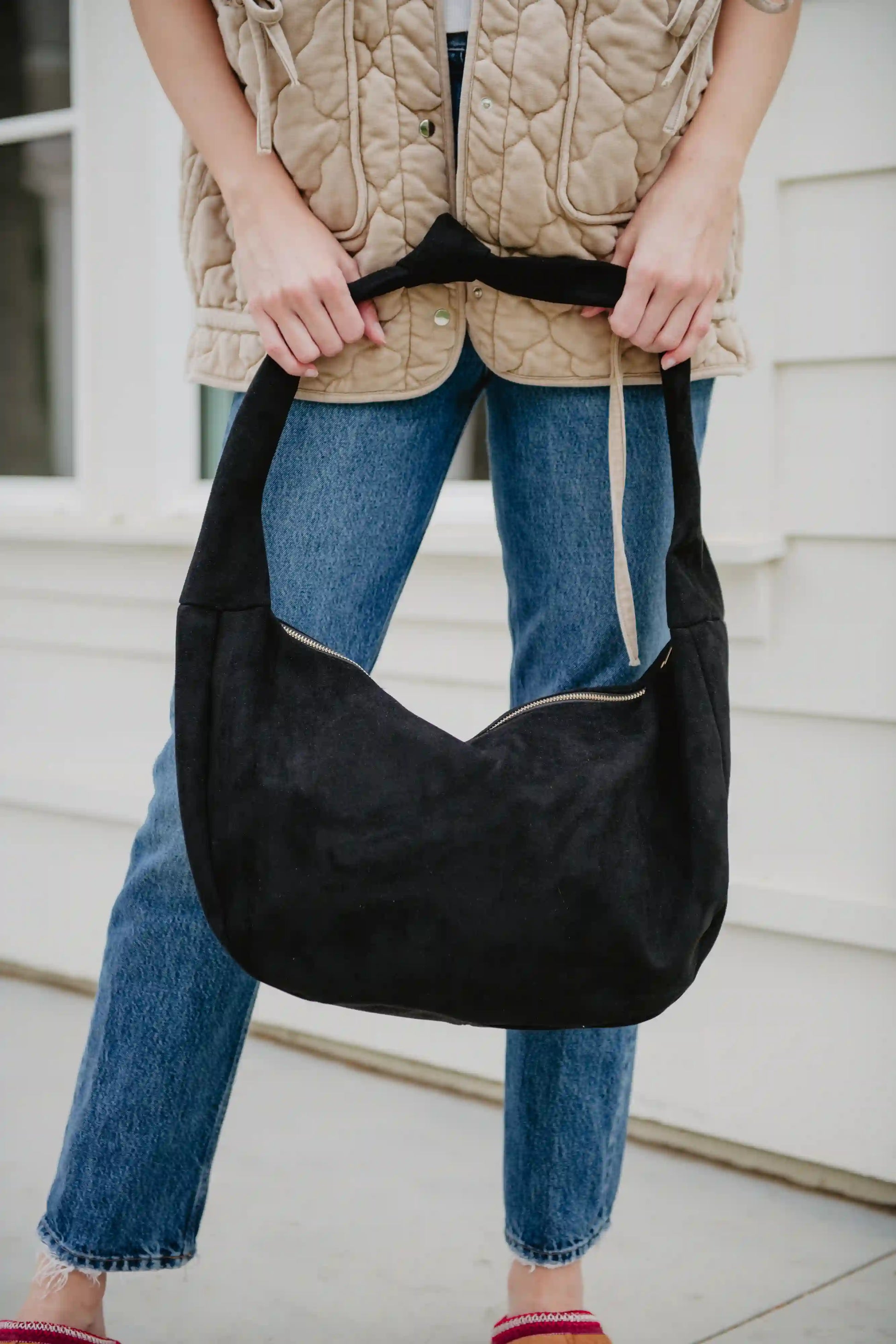 Black Suede Evening Tote Bag