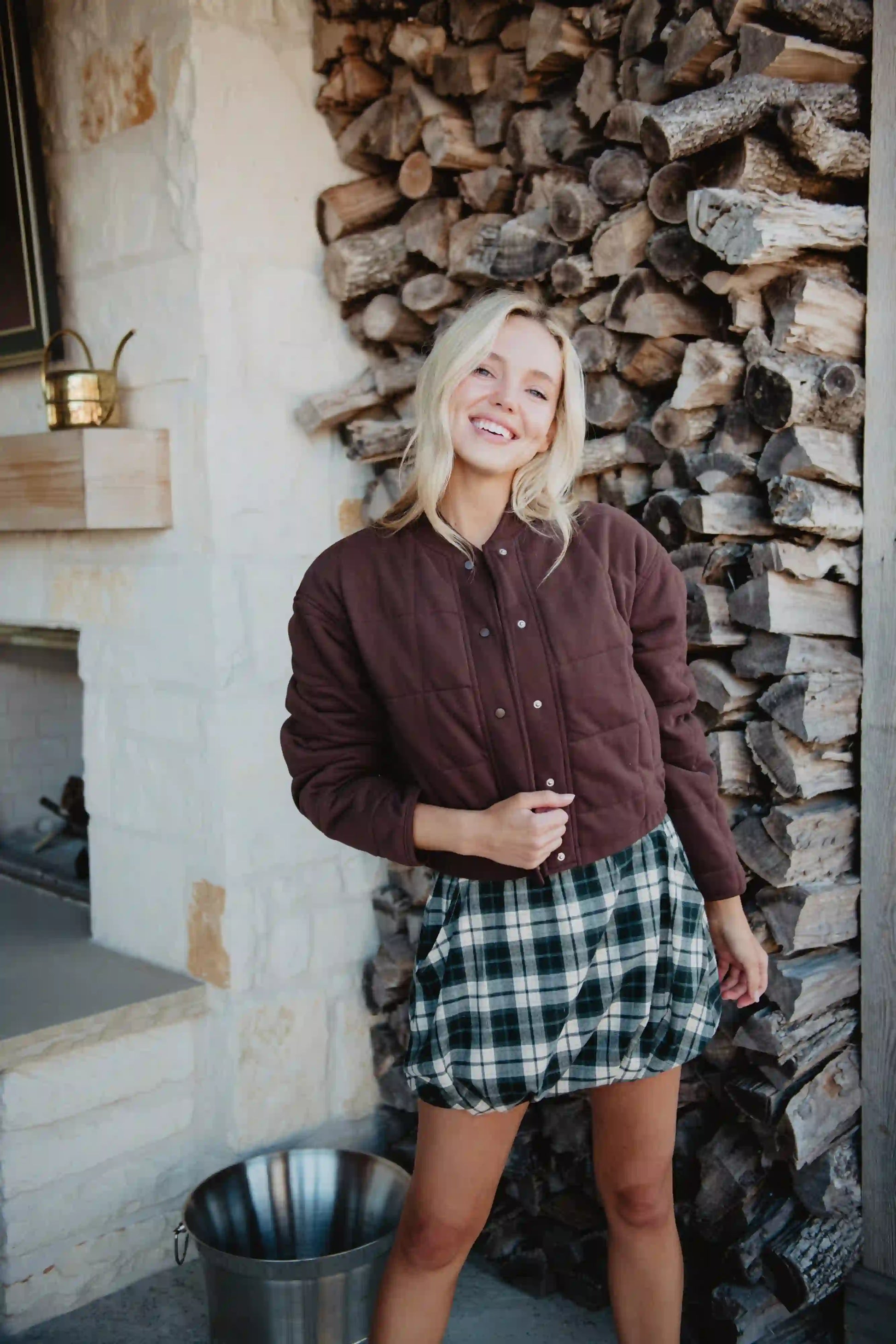 Chocolate Brown Cropped Quilted Bomber Jacket