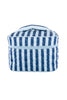 Light Blue and Navy Striped Quilted Makeup Bag
