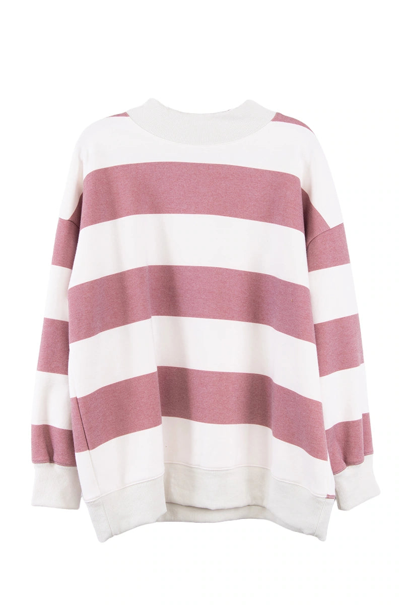 Wine and White Striped Wholesale Mockneck Sweatshirt