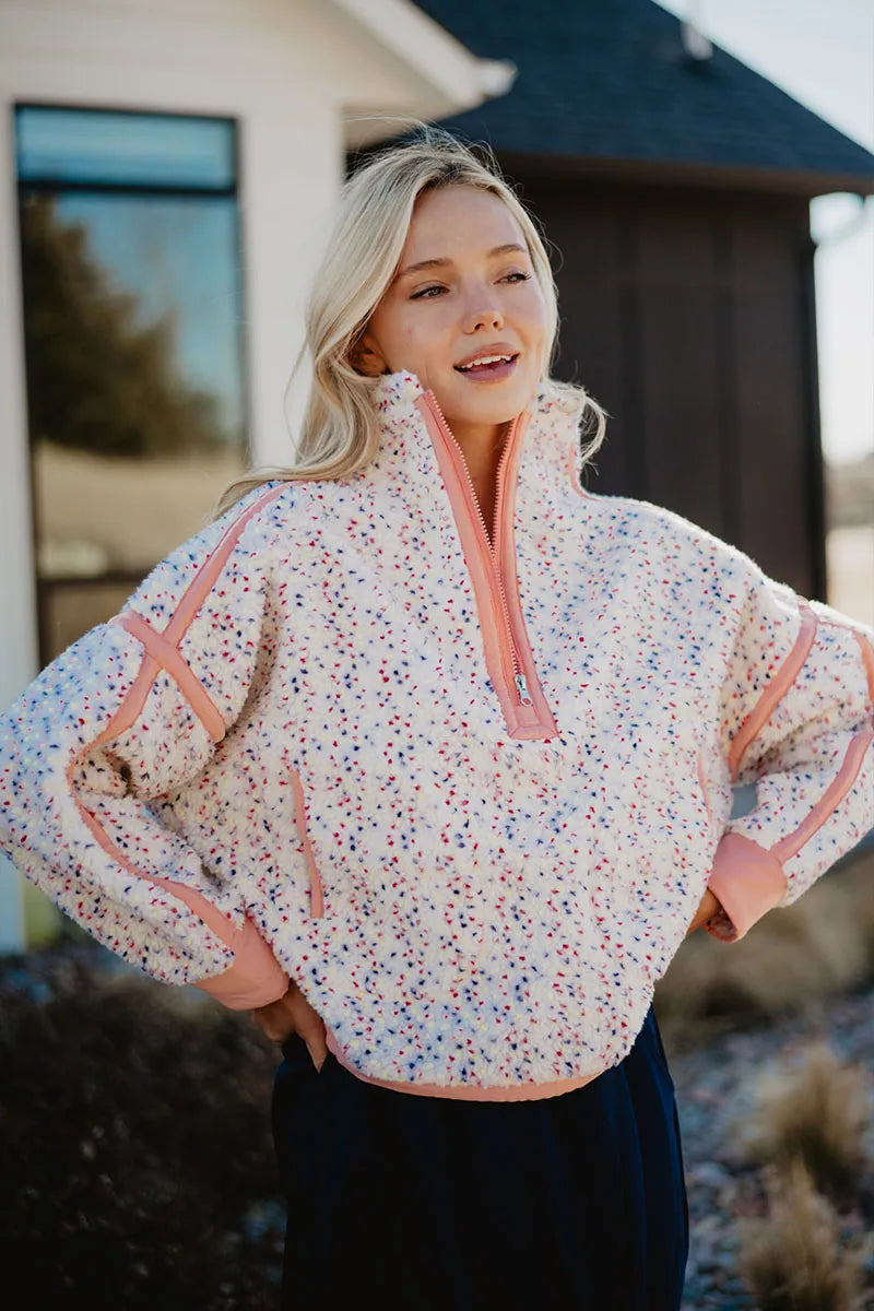 Confetti Print Wholesale 1/4 Zip Pullover
