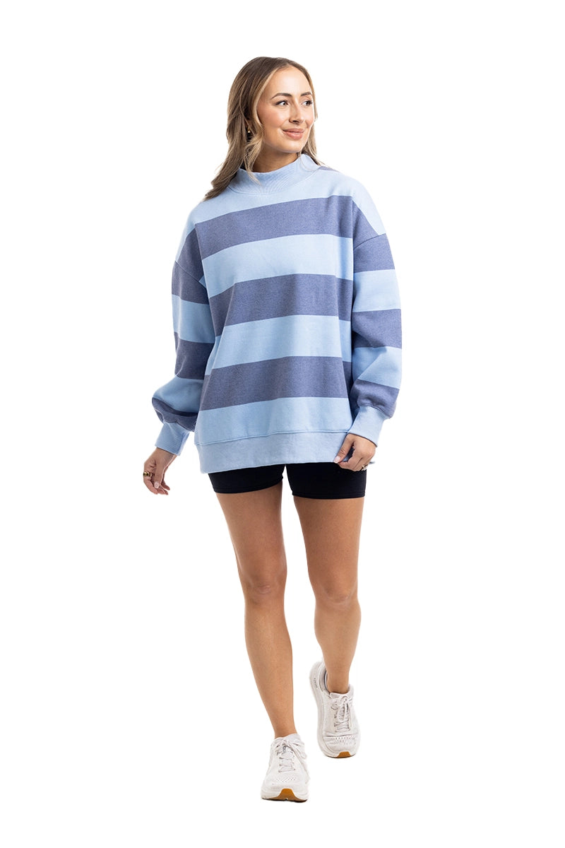 Light Blue and Navy Striped Mockneck Wholesale Sweatshirt