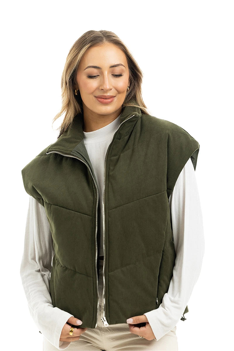 Olive Corduroy Quilted Wholesale Vest