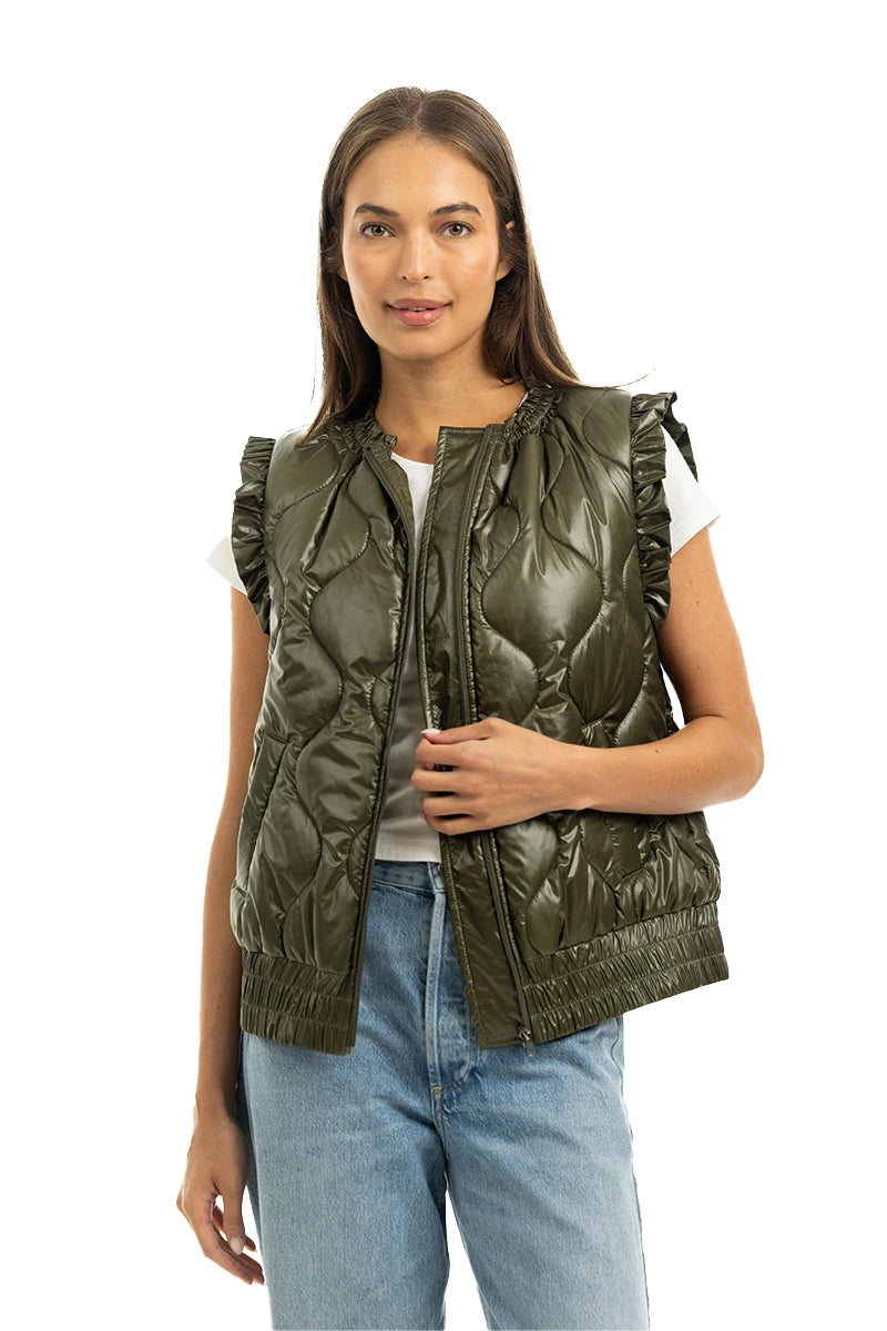 Olive Wholesale Metallic Quilted Vest