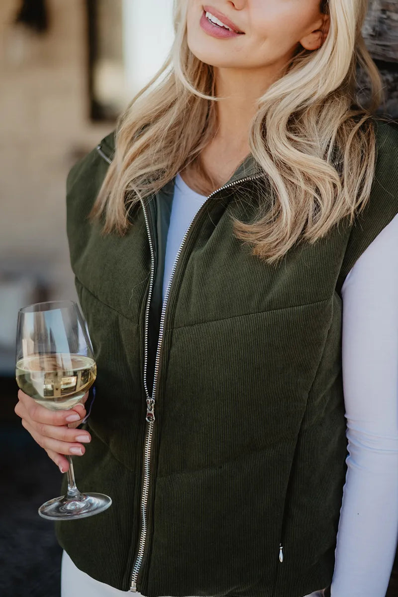 Olive Corduroy Quilted Wholesale Vest