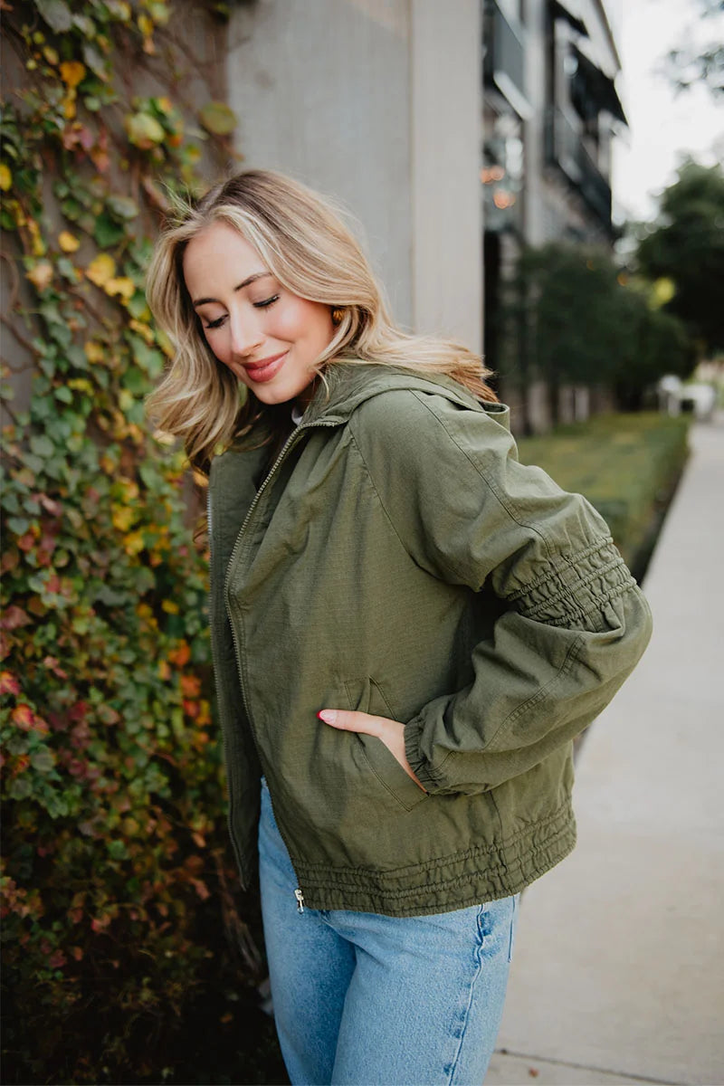 Olive Lightweight Hooded Wholesale Jacket