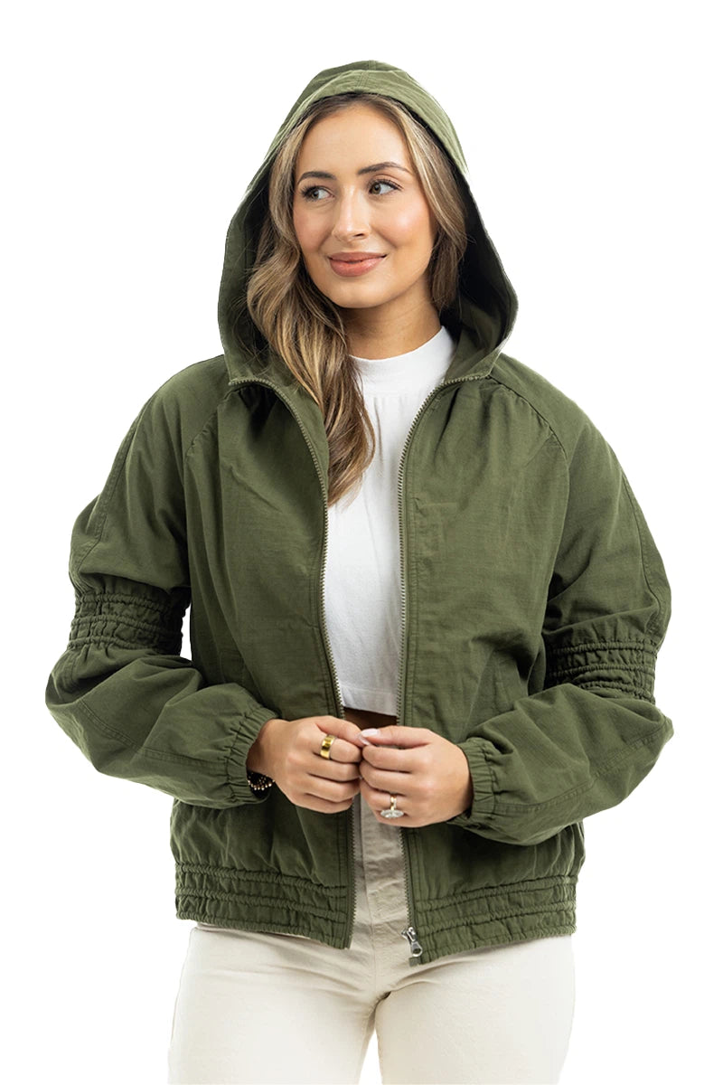 Olive Lightweight Hooded Wholesale Jacket