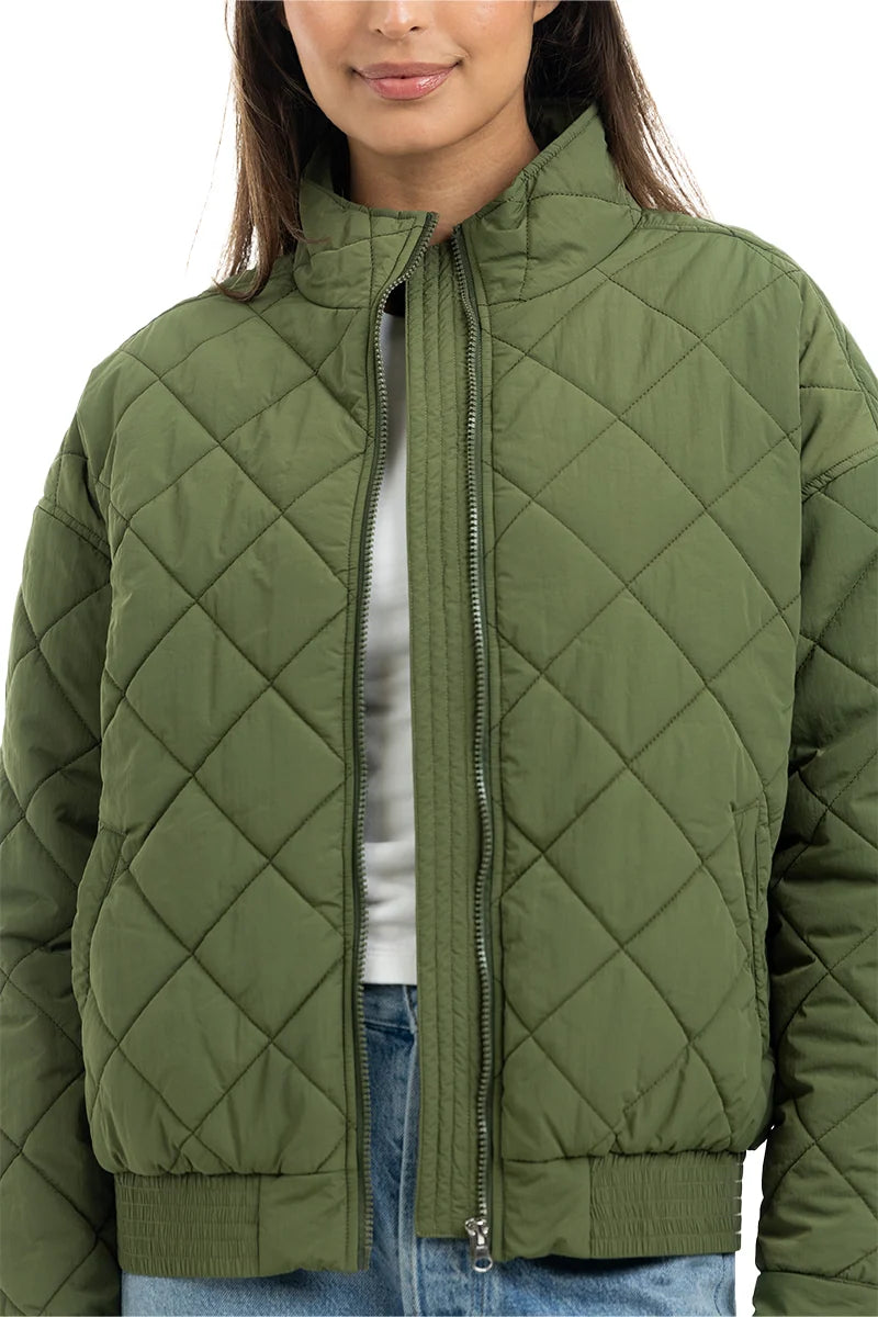 Olive Sporty Diamond Women's Quilted Jacket