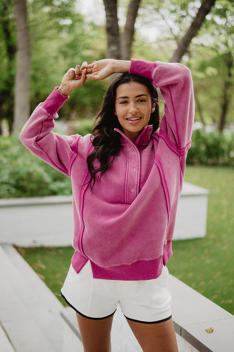Hot Pink Vintage Wash Wholesale Pullover for Ladies