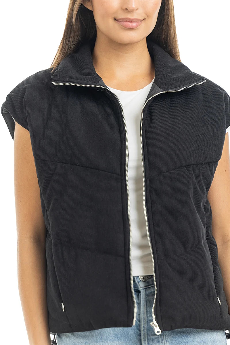 Black Corduroy Wholesale Puffer Vest Women's