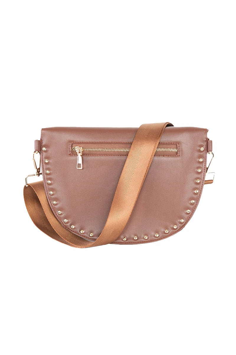 Brown Gold-Studded Crossbody Bags