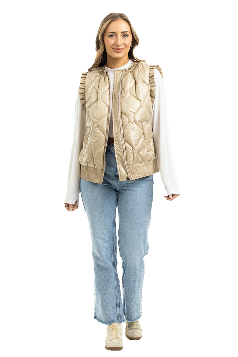 Soft Tan Metallic Lightweight Puffer Vest