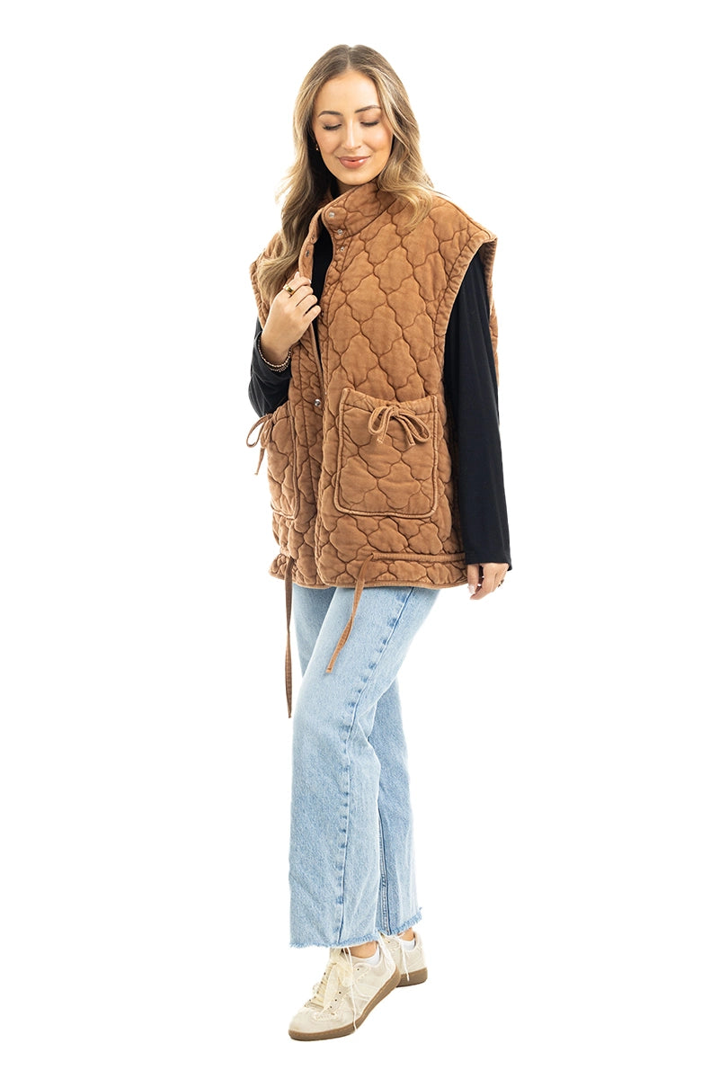 Brown Wholesale Oversized Garment Washed Vests