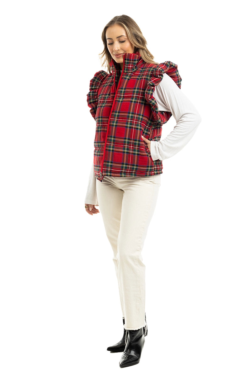 Royal Stewart Plaid Ruffle Wholesale Puffer Vest