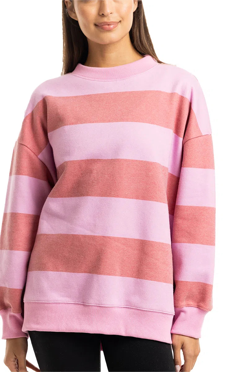 Pink and Light Pink Striped Mockneck Wholesale Sweatshirt Women