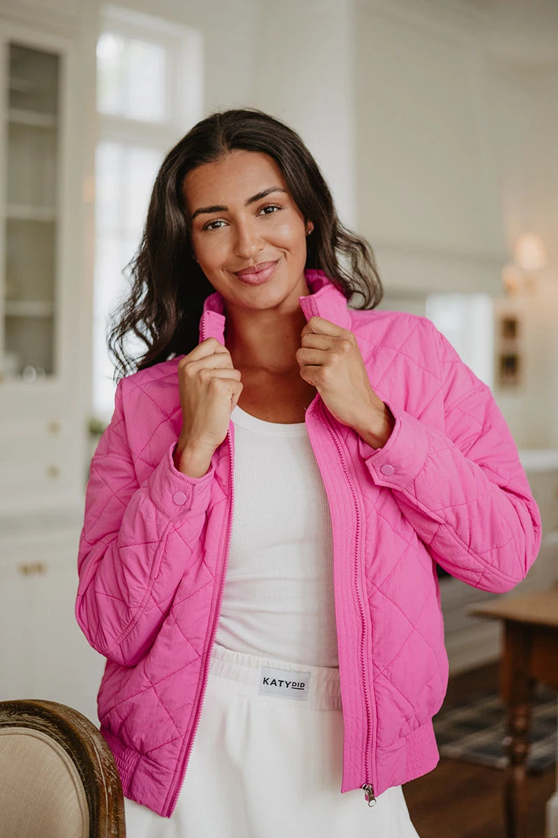 Hot Pink Wholesale Diamond Quilted Jacket