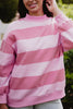 Pink and Light Pink Striped Mockneck Wholesale Sweatshirt Women
