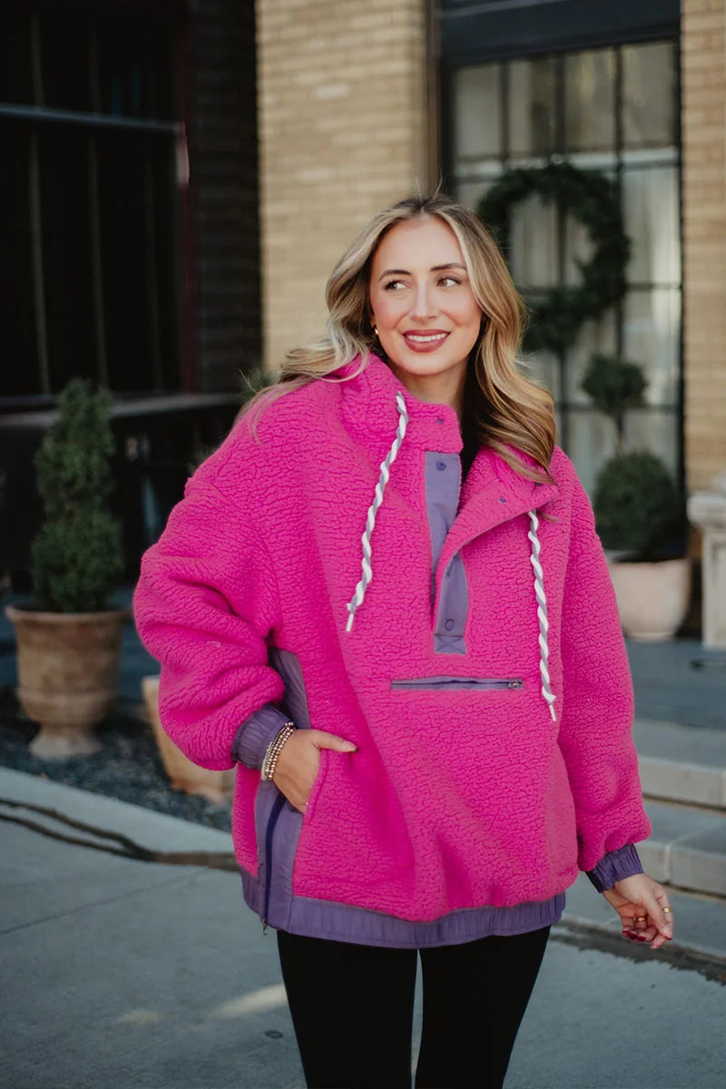 Hot Pink Wholesale Two-Toned Fleece Pullover