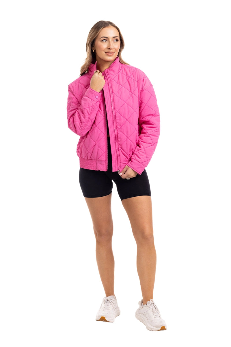 Hot Pink Wholesale Diamond Quilted Jacket