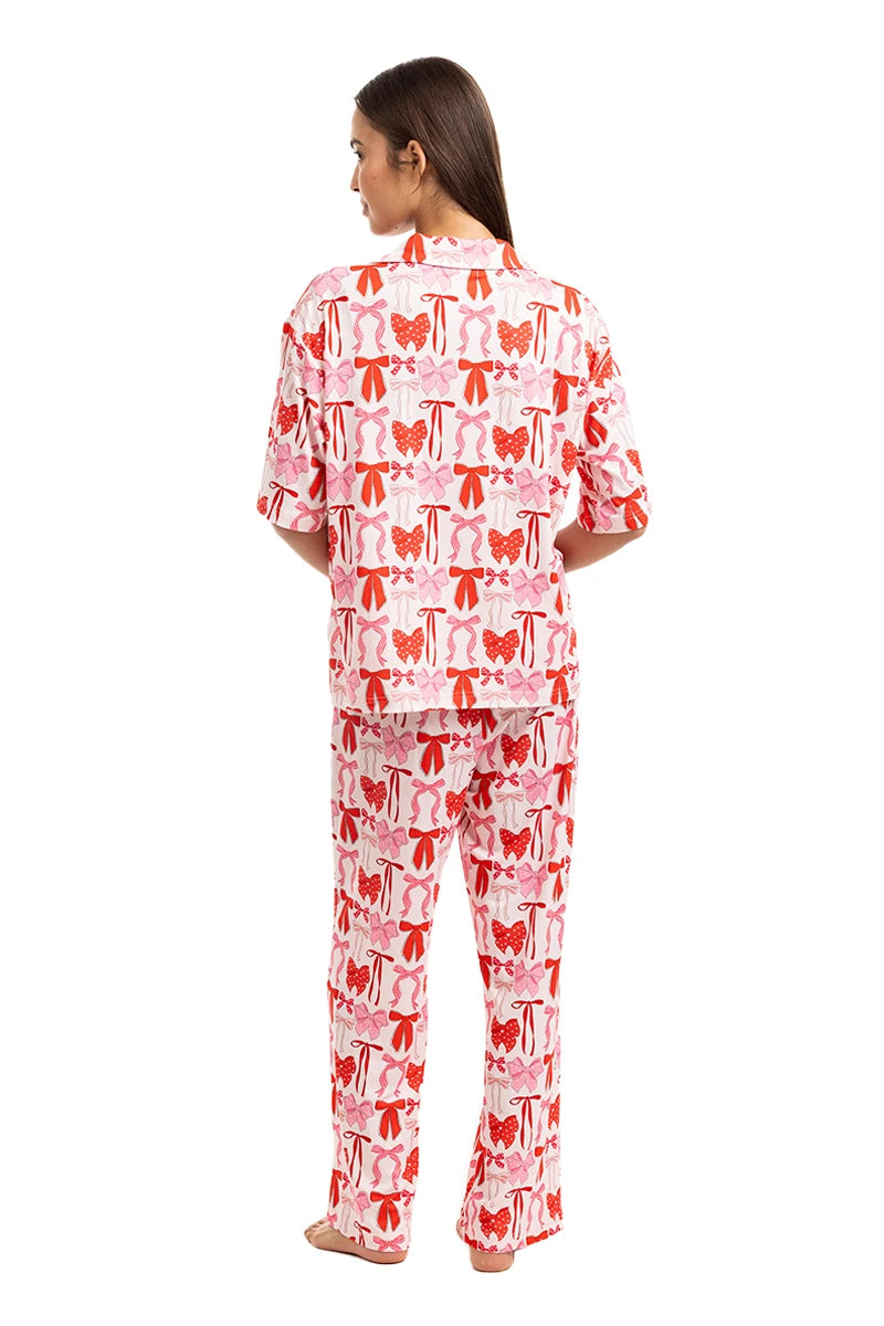 Pink & Red Coquette Bows Wholesale Pajama Pants Set