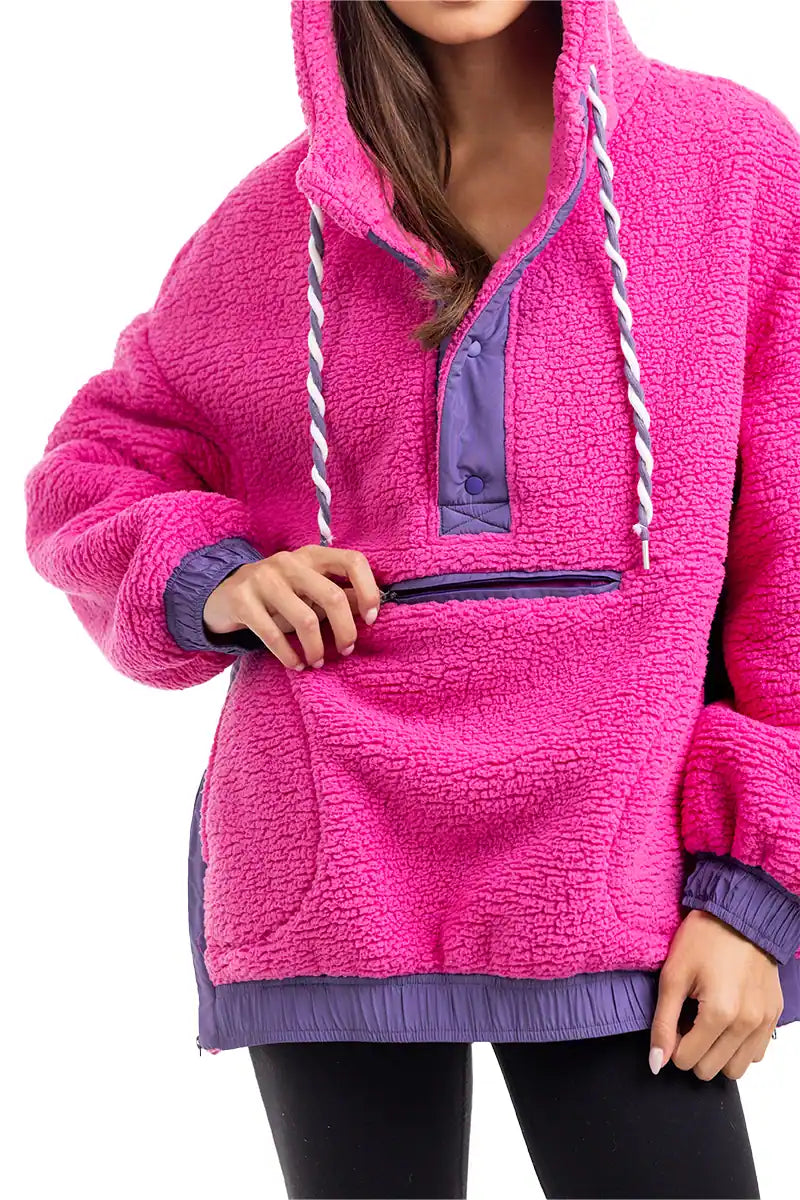 Hot Pink Wholesale Two-Toned Fleece Pullover