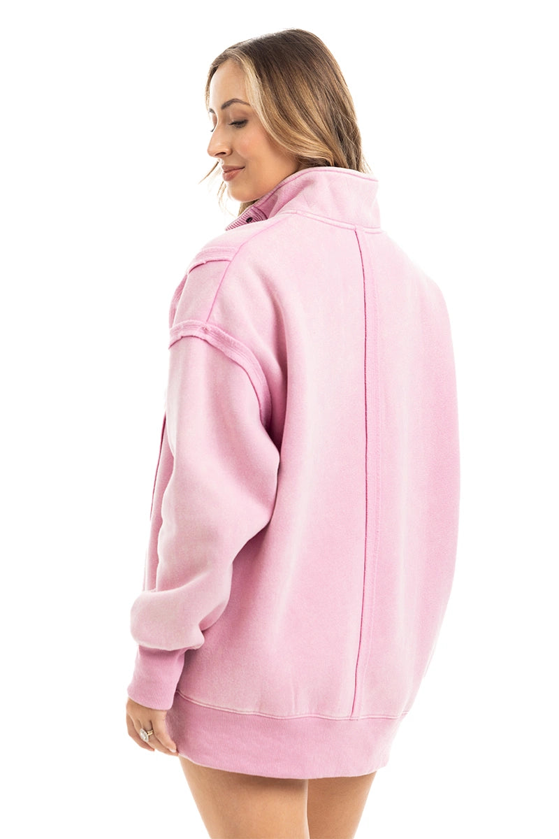 Pink Vintage Wash Wholesale Snap-Neck Pullover