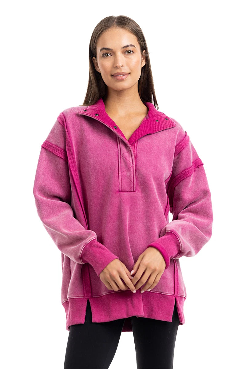 Hot Pink Vintage Wash Wholesale Pullover for Ladies