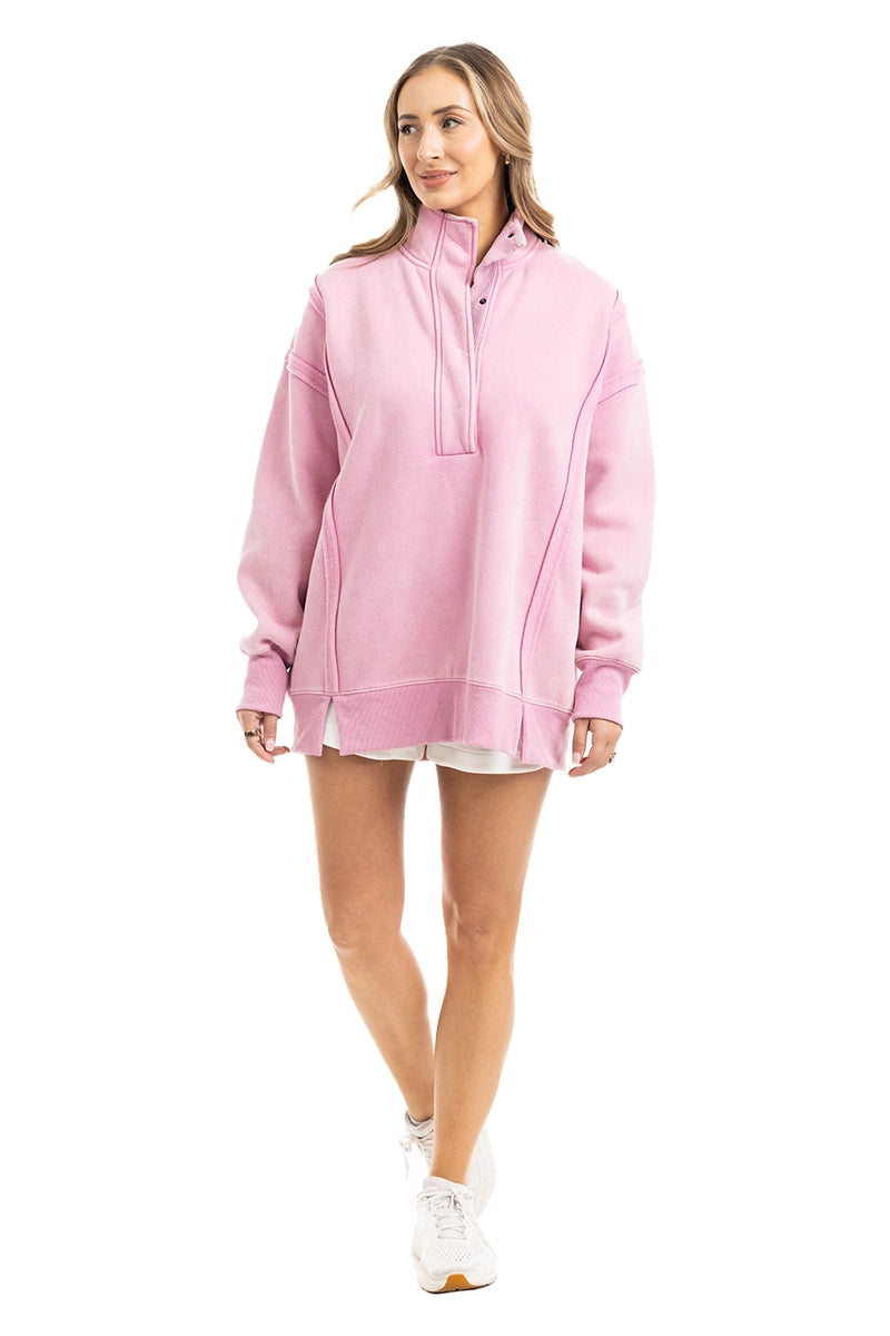 Pink Vintage Wash Wholesale Snap-Neck Pullover