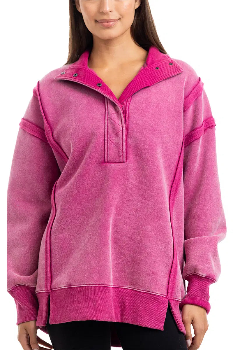 Hot Pink Vintage Wash Wholesale Pullover for Ladies