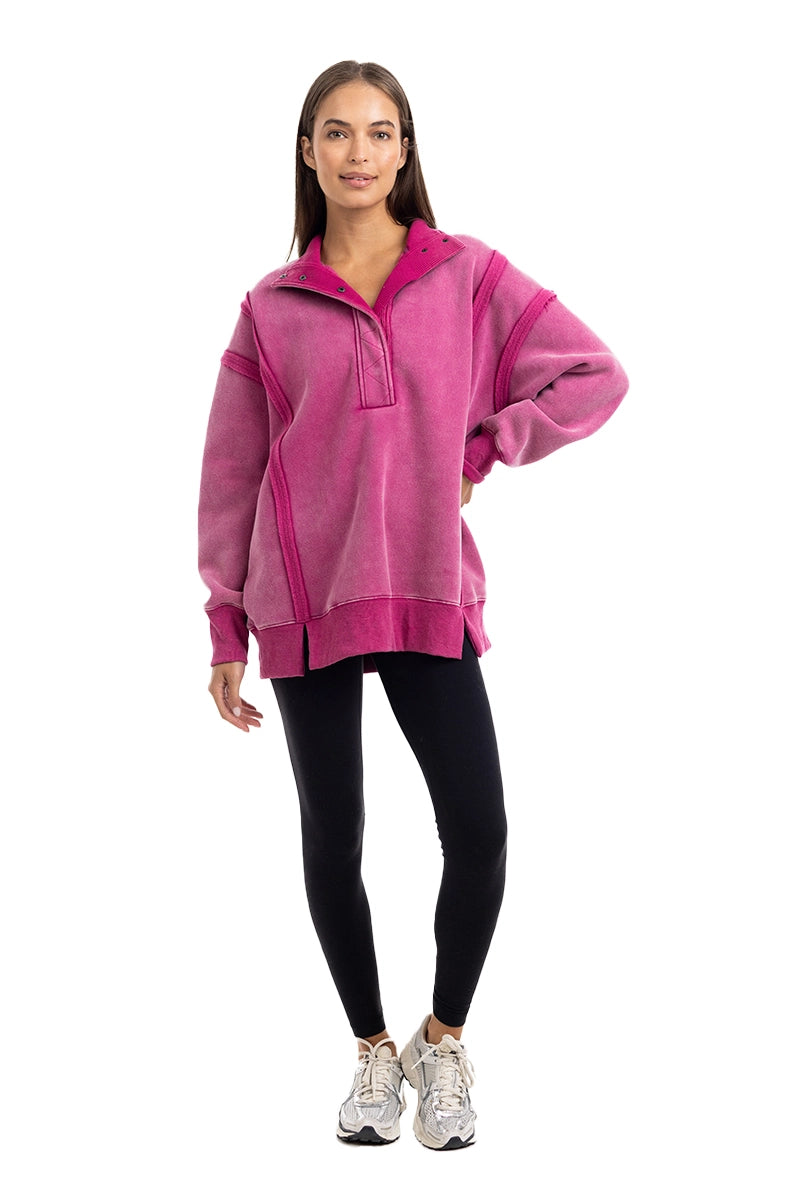 Hot Pink Vintage Wash Wholesale Pullover for Ladies