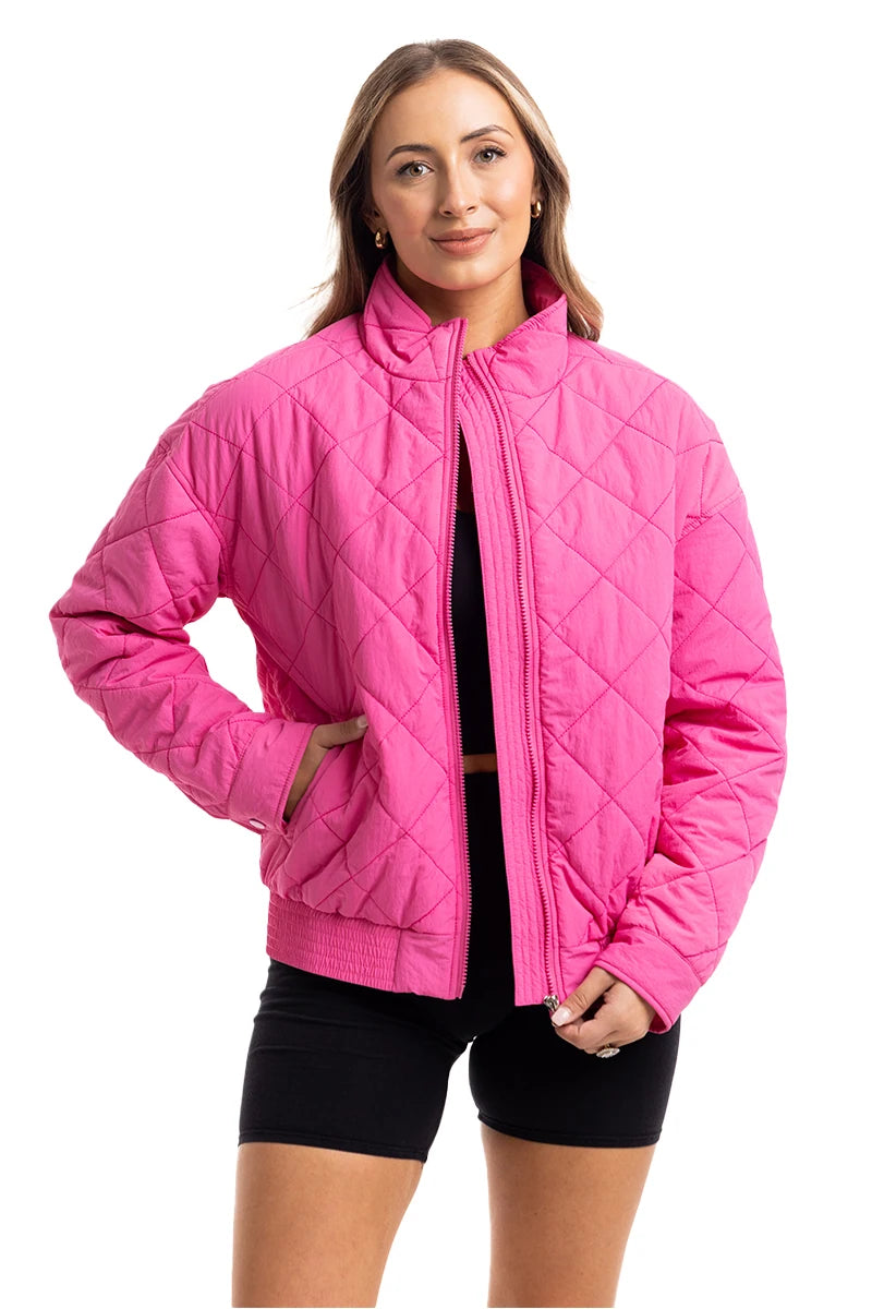 Hot Pink Wholesale Diamond Quilted Jacket