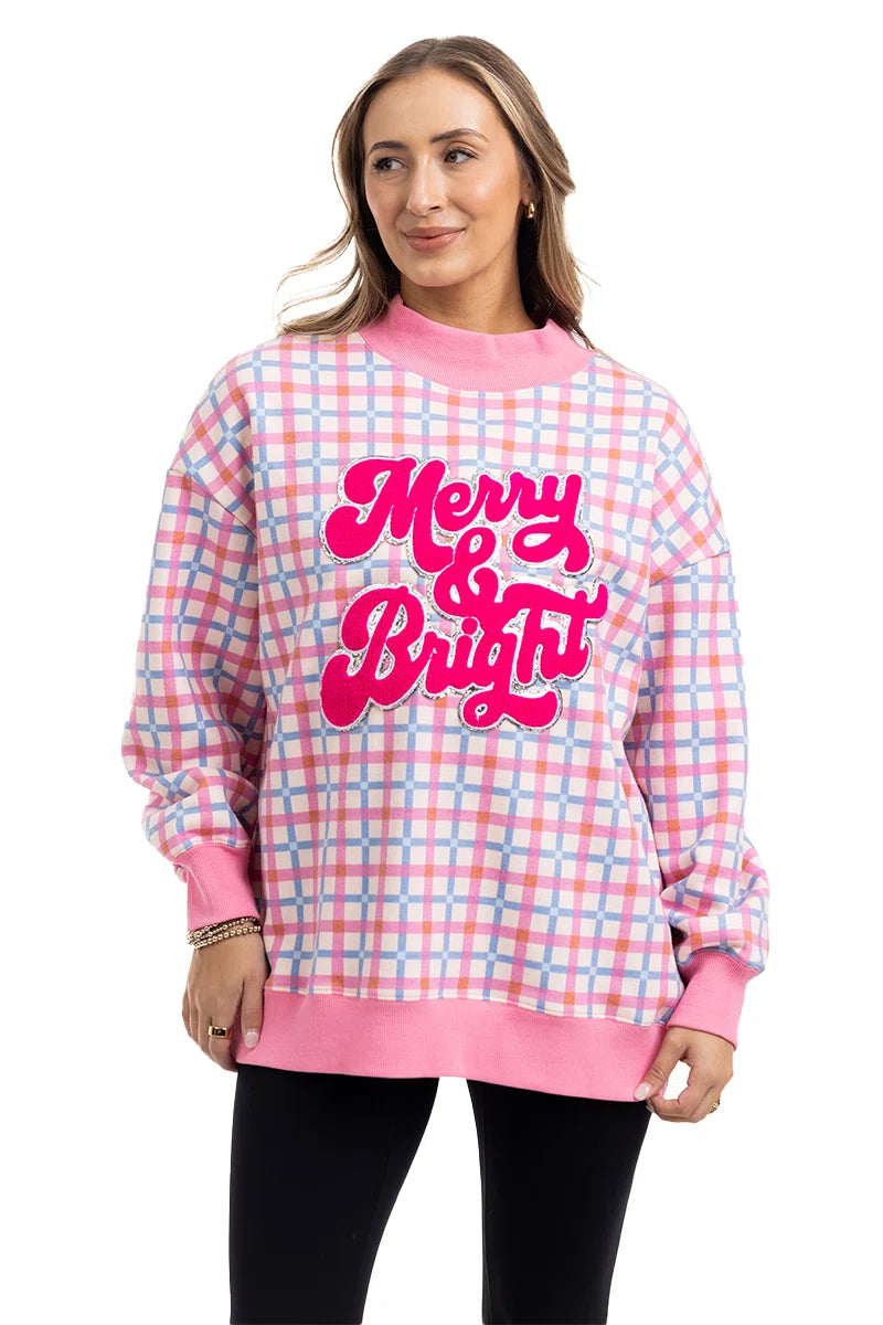 Merry & Bright Plaid Wholesale Mockneck Pullover