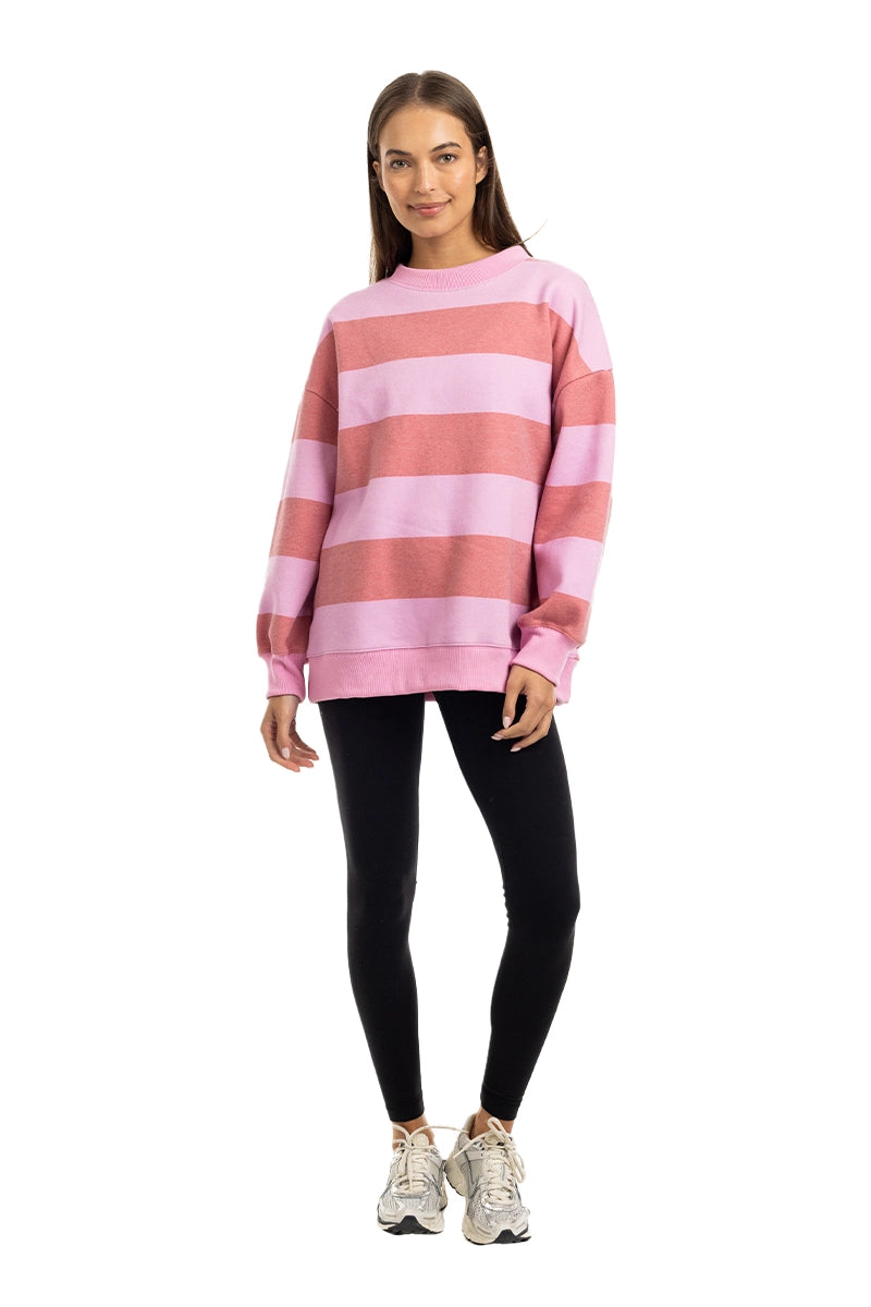 Pink and Light Pink Striped Mockneck Wholesale Sweatshirt Women