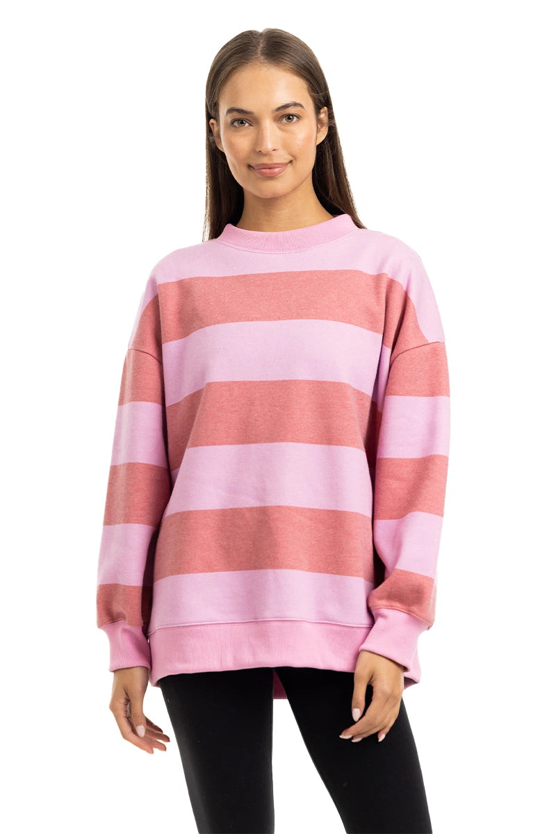 Pink and Light Pink Striped Mockneck Wholesale Sweatshirt Women