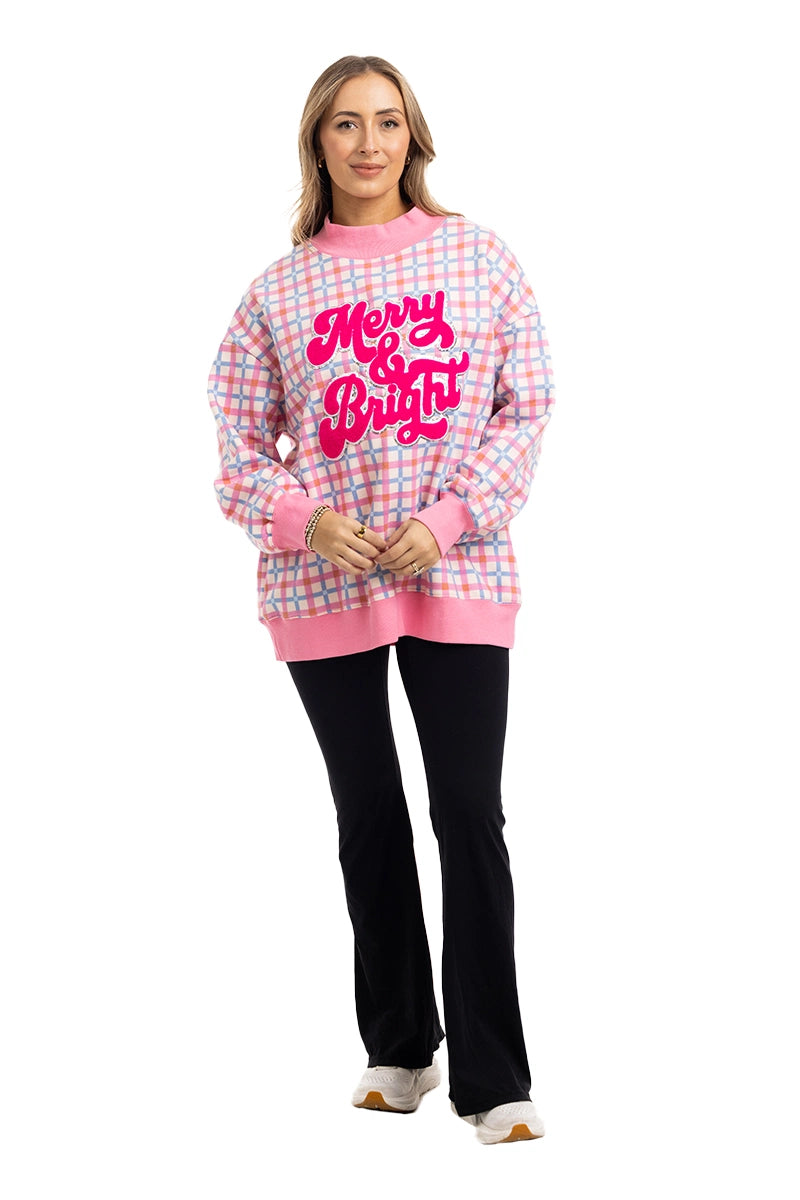 Merry & Bright Plaid Wholesale Mockneck Pullover