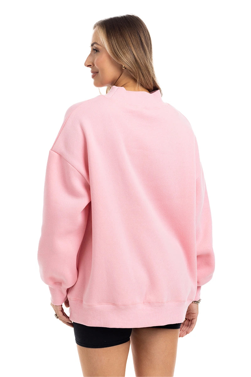 Pink Mockneck Wholesale Sweatshirt Women