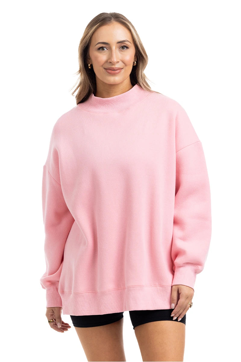 Pink Mockneck Wholesale Sweatshirt Women